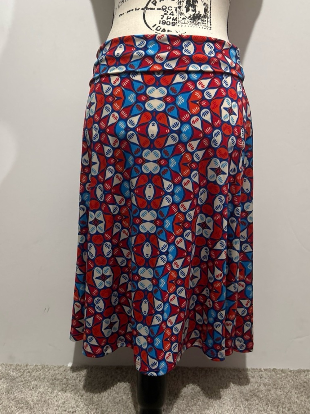 LuLaRoe Red, Blue & White Geometric Midi Skirt